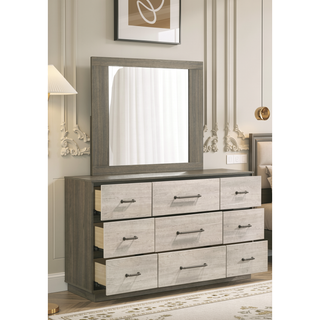 Sunvega Modern Two-Tone Wood Dresser with Nine Spacious Drawers and Top Dividers