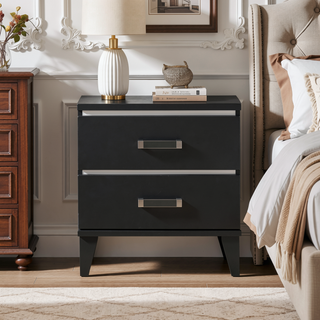 Sunvega Black 2-Drawer Nightstand with Spacious Storage and Smooth Glides