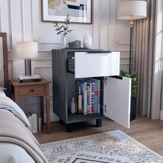 Sunvega Smokey Oak Nightstand with One Drawer and Cabinet Storage