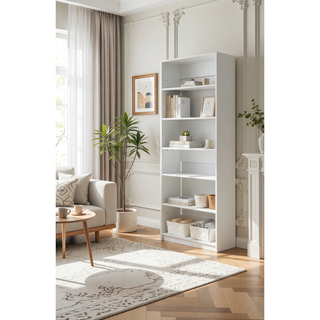 Sunvega White Wood Walk-In Closet with Two Rods and Oak Finish
