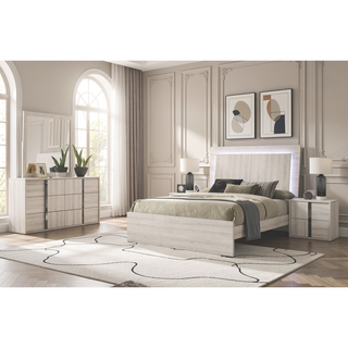 Sunvega Contemporary White Wash Chest with Vertical Chrome Handles and French Dovetail Drawers