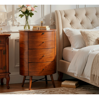 Sunvega Walnut Finish Modern Luxury Chest of Five Drawers with White Marble Top