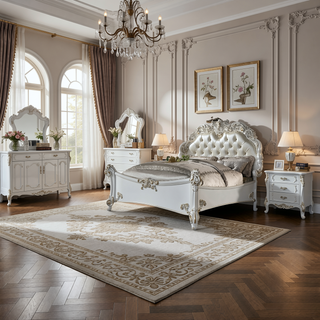 Sunvega Beige and Antique Silver Upholstered Vanity Stool with Nailhead Trim and Button Tufting