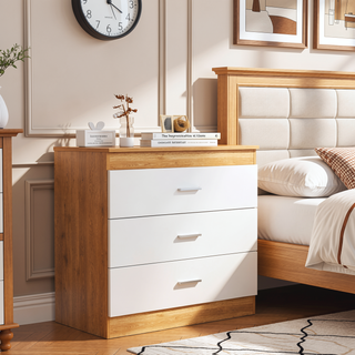 Sunvega Three-Drawer Dresser with Metal Hardware and Superior Top Light Gray White