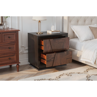 Sunvega Walnut Wood Nightstand with 2 Spacious Felt-Lined Storage Drawers