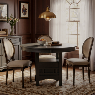Sunvega Medium Grey Oval Extension Leaf Dining Table with Built-in Storage