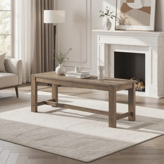 Sunvega Modern Farmhouse Light Brown Wood Trestle Base Backless Dining Bench