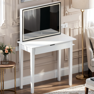 Sunvega White Dimmable LED Vanity Desk Set With Mirror And Storage Drawer