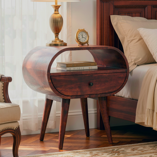 Sunvega Solid Mango Wood Bedside Table with One Drawer and Open Slot