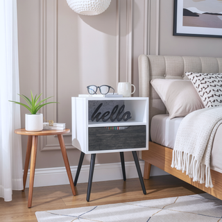Sunvega Allie Nightstand with Superior Top One Drawer and Open Shelf