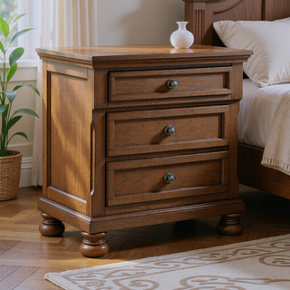 Sunvega Antique Brown Finish Nightstand with Hidden Drawer and Bun Feet