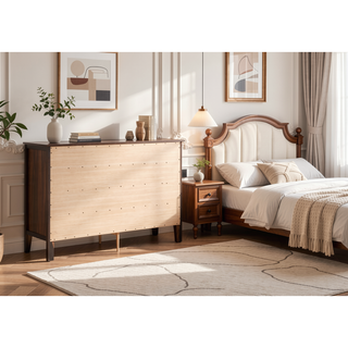 Sunvega Dark Brown Tufted Polyurethane Upholstered King Size Bed Frame