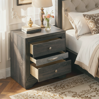 Sunvega Modern 3-Drawer Nightstand with Jewelry Storage for Bedroom