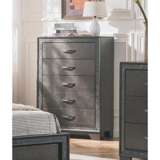 Sunvega Contemporary Nightstand with Sparkling Accent Band and Two Drawers