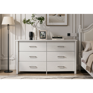 Sunvega Celeste White 6-Drawer Dresser with Silver Metal Handles