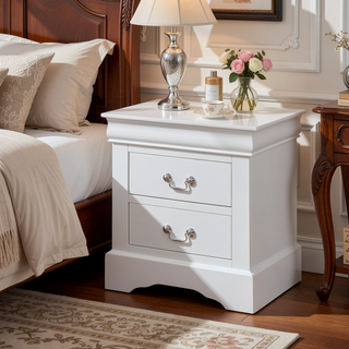 Sunvega Classic Louis Phillipe Style White Finish Two Drawers Nightstand Bedroom Furniture