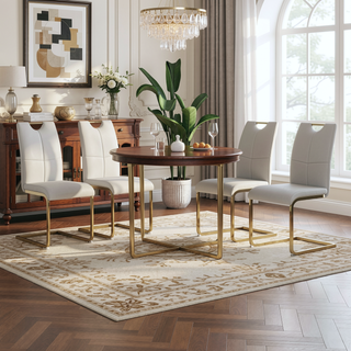 Sunvega Modern Faux Leather Upholstered Dining Chairs with Gold Metal Legs Set of 4