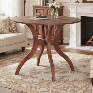 Sunvega Premium Oak Round Dining Table with Pedestal Base for 2-4 Seaters