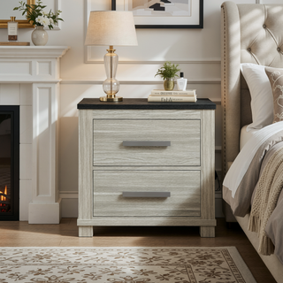 Sunvega Augusta Brown Nightstand with Dark Top Finish and Two Spacious Drawers