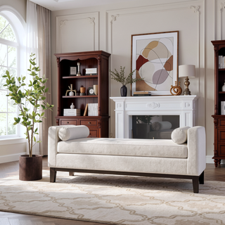 Sunvega Modern Vanilla Upholstered Accent Bench with Plush Foam Cushioning