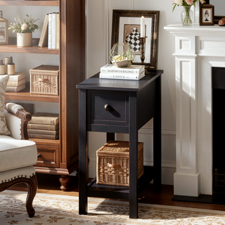 Sunvega Narrow Space Saving Accent Table with Storage Drawer and Shelf