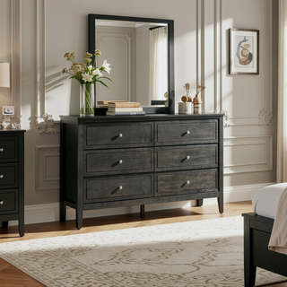 Sunvega Fully Assembled 6 Drawer Dresser with French Dovetail Wood Veneer Finish