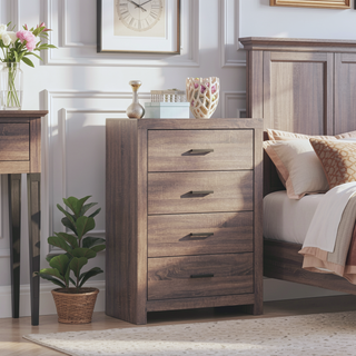Sunvega Oak Rectangular 4-Drawer Chest with Rustic Finish and Spacious Storage