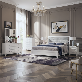 Sunvega White Queen Upholstered Bed with Modern LED Accent Lighting