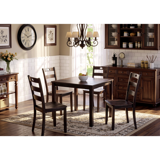 Sunvega Transitional Walnut Finish Dining Table Set with Four Slat Back Chairs