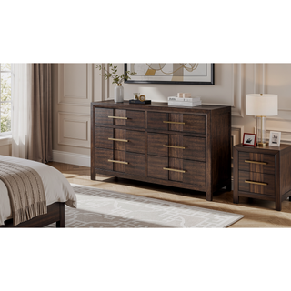 Sunvega Modern Walnut 6-Drawer Dresser with Gold Handles for Bedroom Storage