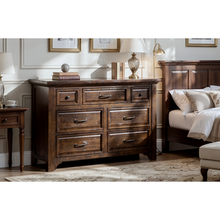 Sunvega Burnt Umber Traditional 7-Drawer Dresser with Easy Assembly and Care