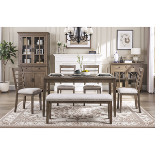 Sunvega Light Brown Finish Wooden Counter Height Dining Table Set with Bench