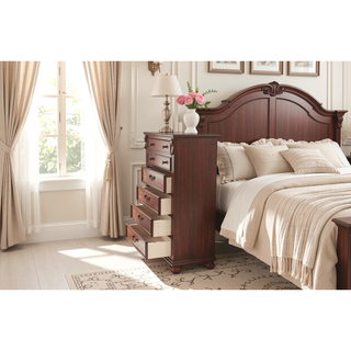 Sunvega Dark Cherry Traditional Style 5-Drawer Chest for Bedroom Storage Furniture
