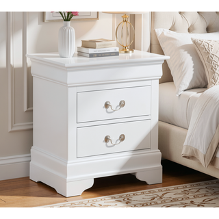 Sunvega Elegant White Traditional Nightstand with Two Drawers for Ample Storage