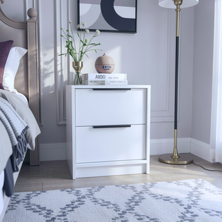 Sunvega Light Gray Nightstand with Two Drawers and Metal Handles for Bedroom