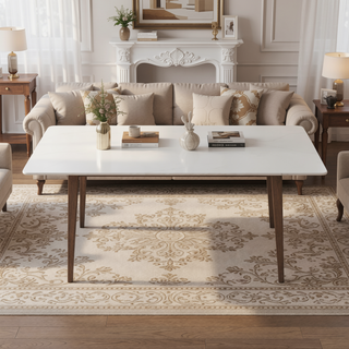 Sunvega Mid-Century Modern Solid Wood Rectangular Dining Table with Brown Stain Finish