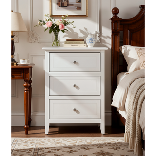 Sunvega Transitional Oak Nightstand With Three Drawers For Bedroom