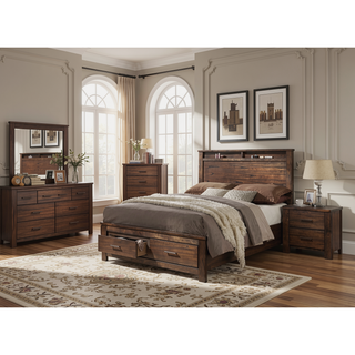 Sunvega Oak Finish Contemporary Wooden Bedside Table with 2 Drawers Storage