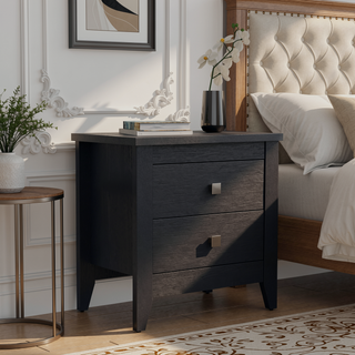 Sunvega Black Nightstand with Two Drawers and Four Legs Featuring a Superior Top