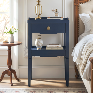 Sunvega Foley White 1-Drawer Nightstand with Gold Pull and Geometric Top