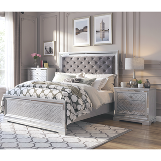 Sunvega Transitional Solid Wood Nightstand with Square Chrome Knobs in Acacia Walnut
