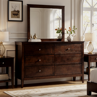 Sunvega Fully Assembled 6 Drawer Dresser with French Dovetail Wood Veneer Finish