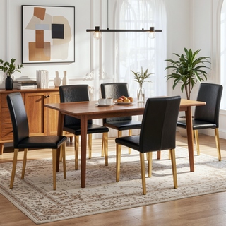 Sunvega Black Leather Chairs with Chrome Legs for Modern Minimalist Home Dining Set