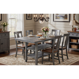 Sunvega Modern Gray Rubber Wood Dining Table with Two Built-in Storage Shelves