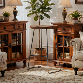 Sunvega Industrial Chunky Brown and Black Bar Stool with Contemporary Aesthetic