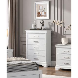 Sunvega Luxury White Chest of Drawers with Five Spacious Drawers and Accent Handles