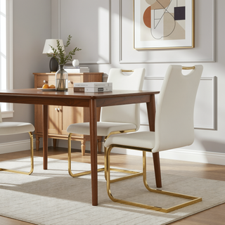 Sunvega Modern Faux Leather Upholstered Dining Chairs with Gold Metal Legs Set of 4
