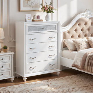 Sunvega Glittering Five-Drawer Dresser with Crystal Hardware for Bedroom