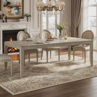 Sunvega Modern Contemporary Gray Finish Oak Wood Dining Table with Extension Leaf
