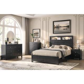 Sunvega Modern White Faux Marble Top Nightstand with Two Drawers in Black Finish